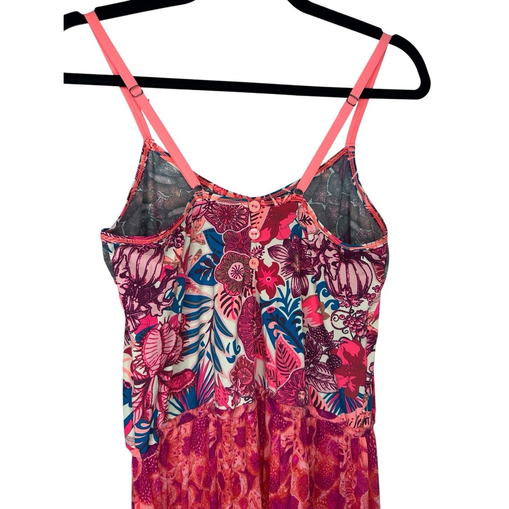 Maaji Maxi Dress Large Pink Mixed Print Lace Detail Boho Tiered Spaghetti Strap - Picture 6 of 10